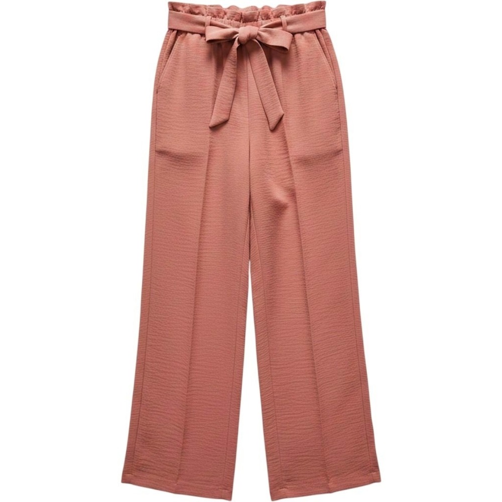 SHEIN Women Paperbag Waist Wide Leg Pants M Dusty Rose Belted High Rise Trousers
